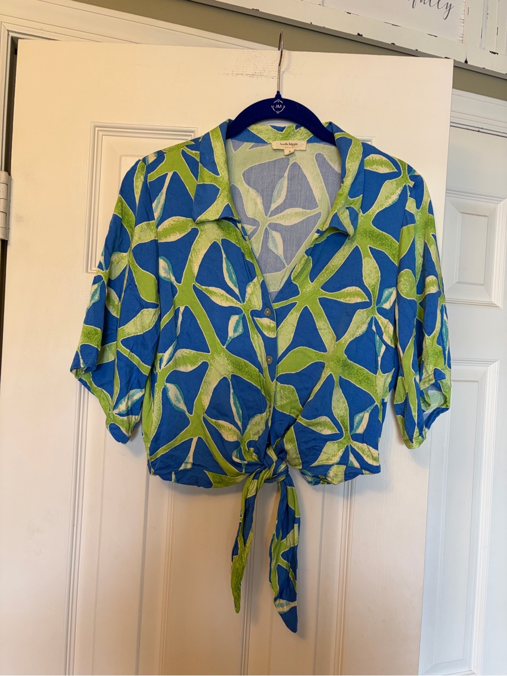 Haute Hippie Blue & Green Tie-Front Button Down Shirt
